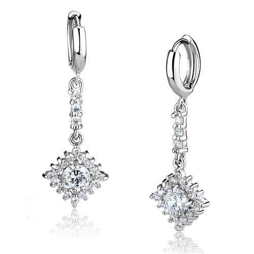 JCE1280 Rhodium Brass Earrings with AAA Grade CZ in Clear