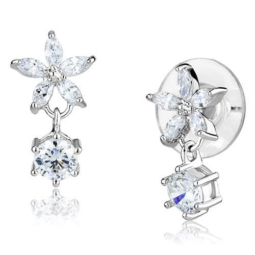 JCE1281 Rhodium Brass Earrings with AAA Grade CZ in Clear