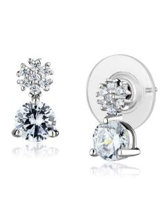 JCE1283 Rhodium Brass Earrings with AAA Grade CZ in Clear