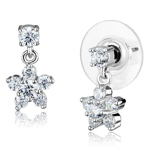 JCE1284 Rhodium Brass Earrings with AAA Grade CZ in Clear