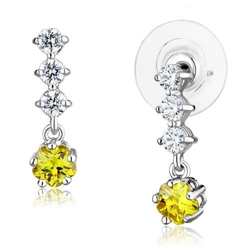 JCE1285 Rhodium Brass Earrings with AAA Grade CZ in Topaz