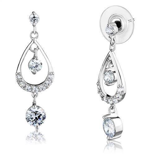 JCE1286 Rhodium Brass Earrings with AAA Grade CZ in Clear