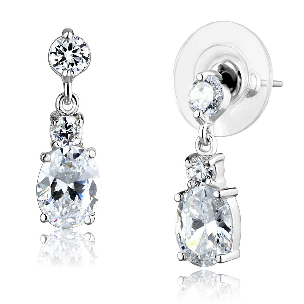 JCE1290 Rhodium Brass Earrings with AAA Grade CZ in Clear