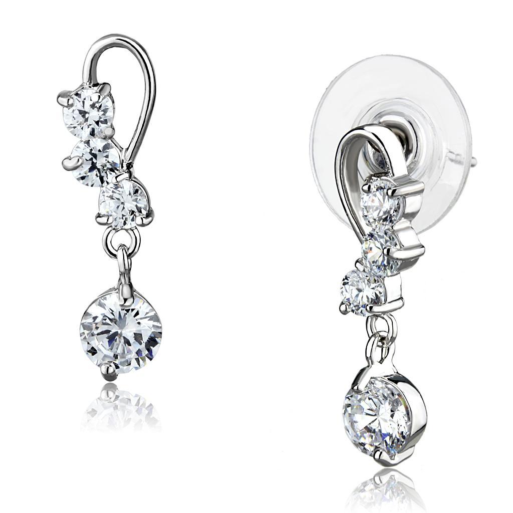 JCE1293 Rhodium Brass Earrings with AAA Grade CZ in Clear