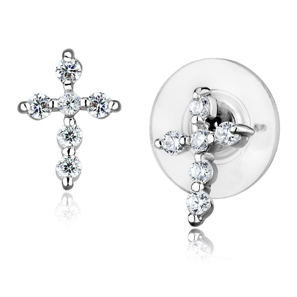 JCE1294 Rhodium Brass Earrings with AAA Grade CZ in Clear