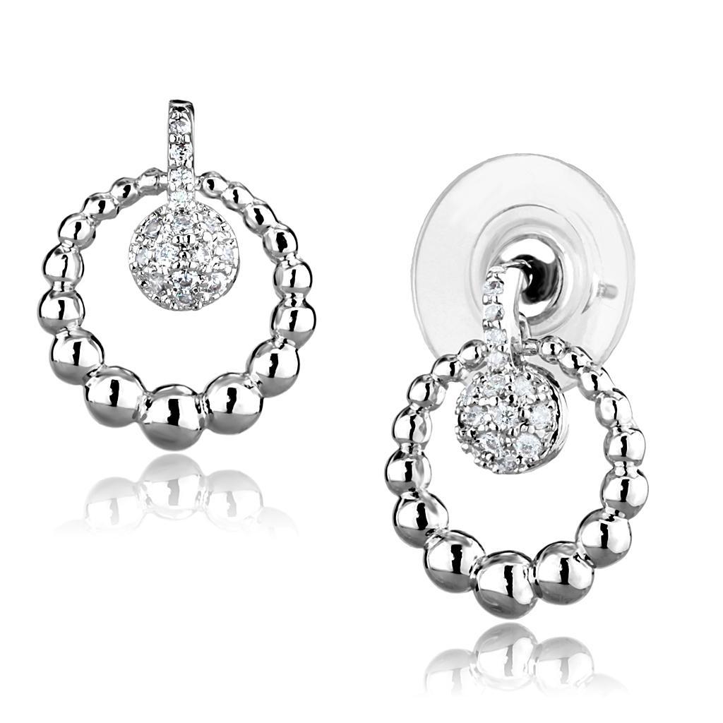 JCE1296 Rhodium Brass Earrings with AAA Grade CZ in Clear