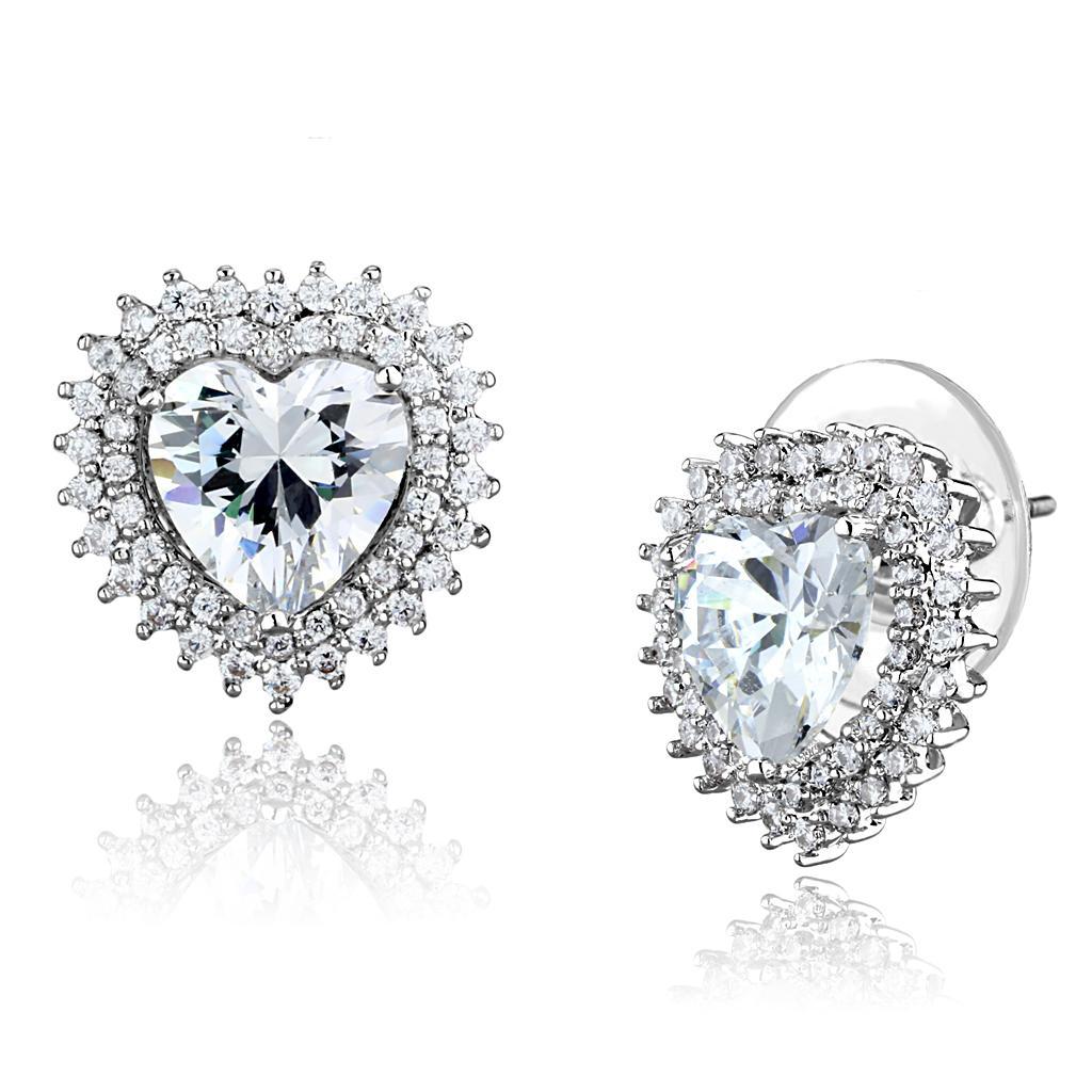 JCE1298 Rhodium Brass Earrings with AAA Grade CZ in Clear