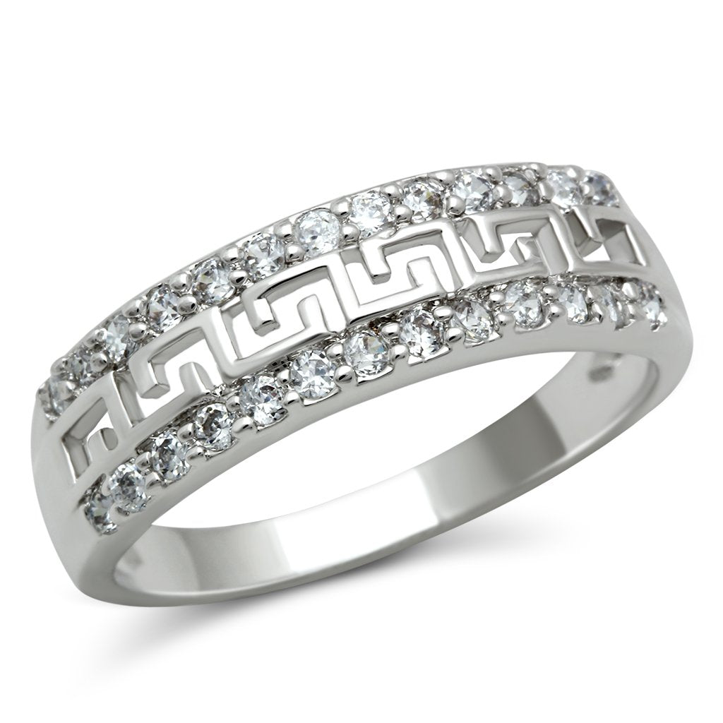 JCE130 Rhodium Brass Ring with AAA Grade CZ  in Clear