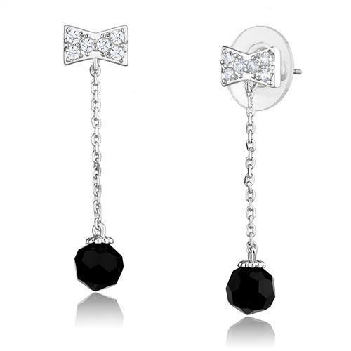 JCE1300 Rhodium Brass Earrings with AAA Grade CZ in Clear