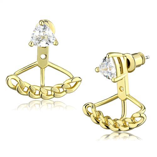 JCE1313 Gold Brass Earrings with AAA Grade CZ in Clear