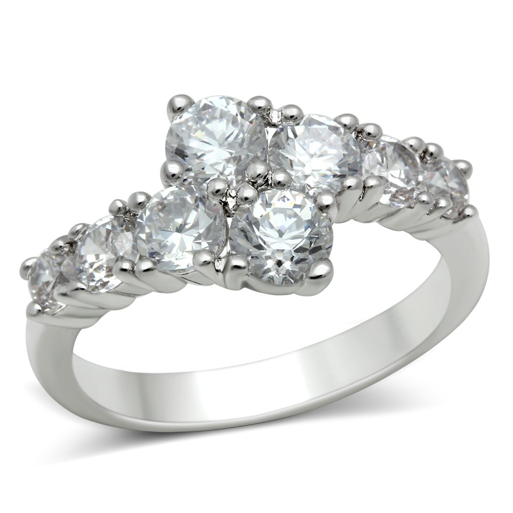 JCE132 Rhodium Brass Ring with AAA Grade CZ  in Clear
