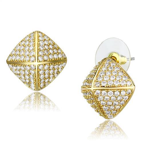 JCE1323 Gold Brass Earrings with AAA Grade CZ in Clear