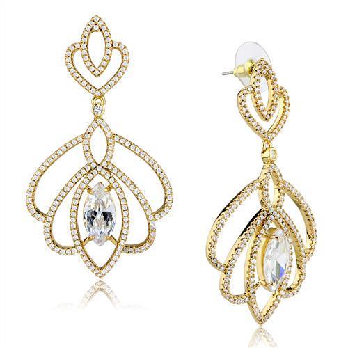 JCE1324 Gold Brass Earrings with AAA Grade CZ in Clear