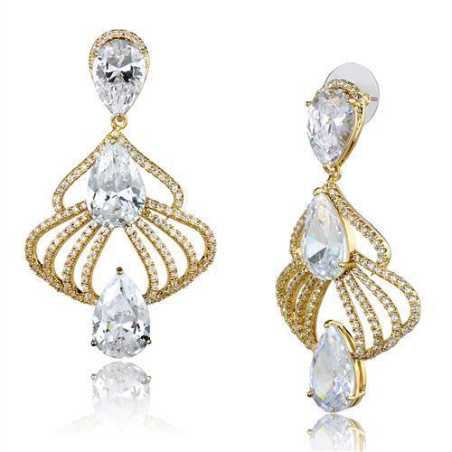 JCE1325 Gold Brass Earrings with AAA Grade CZ in Clear