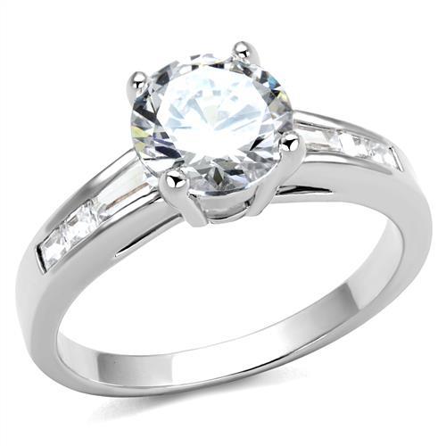 JCE1341 Rhodium Brass Ring with AAA Grade CZ  in Clear