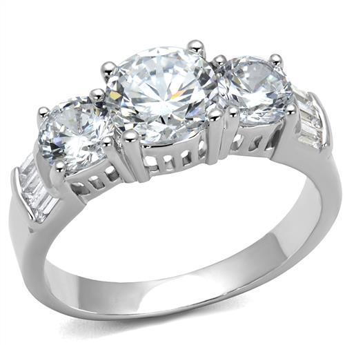 JCE1343 Rhodium Brass Ring with AAA Grade CZ  in Clear