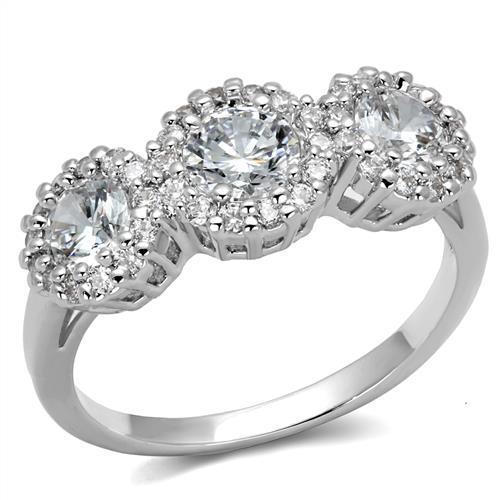 JCE1347 Rhodium Brass Ring with AAA Grade CZ  in Clear