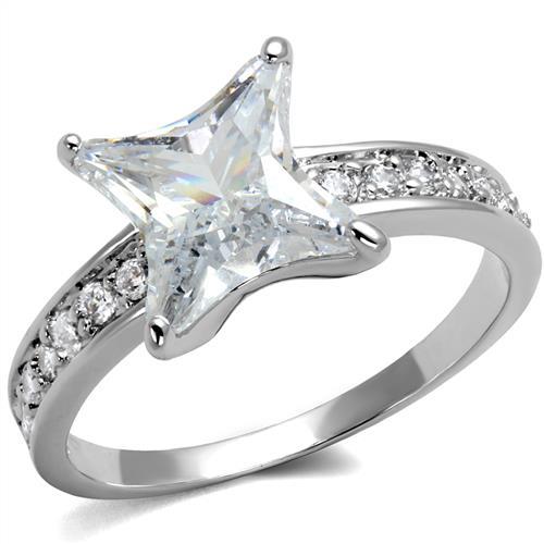 JCE1349 Rhodium Brass Ring with AAA Grade CZ  in Clear