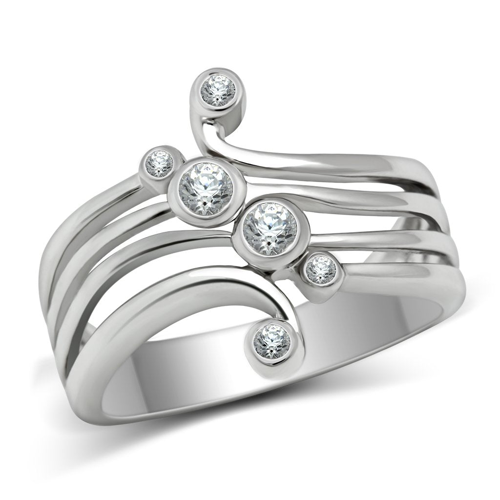JCE135 Rhodium Brass Ring with AAA Grade CZ  in Clear
