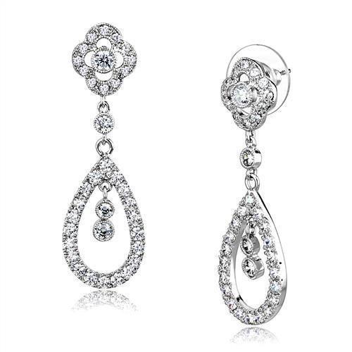 JCE1351 Rhodium Brass Earrings with AAA Grade CZ in Clear