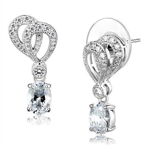 JCE1355 Rhodium Brass Earrings with AAA Grade CZ in Clear
