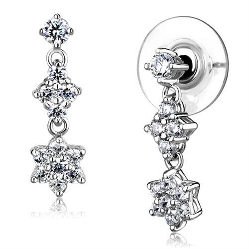 JCE1357 Rhodium Brass Earrings with AAA Grade CZ in Clear