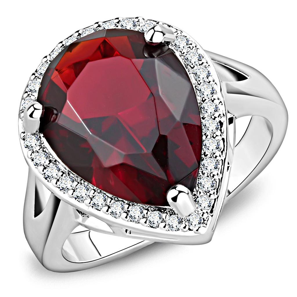 JCE1438 Rhodium Brass Ring with Synthetic Synthetic Glass in Siam