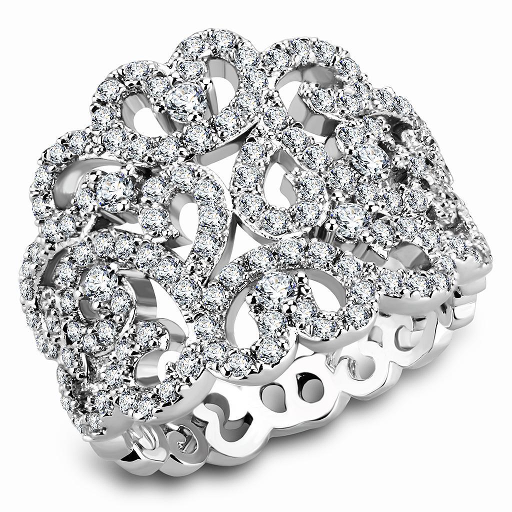 JCE1439 Rhodium Brass Ring with AAA Grade CZ  in Clear