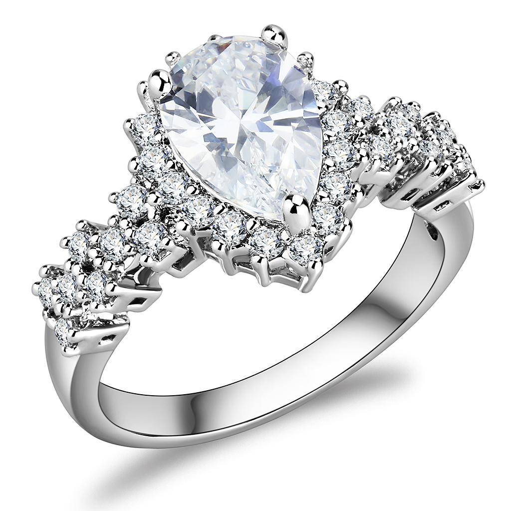 JCE1442 Rhodium Brass Ring with AAA Grade CZ  in Clear