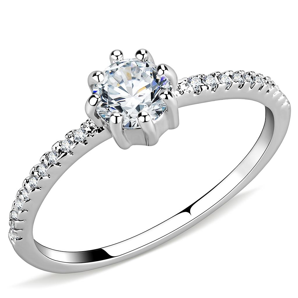JCE1460 Rhodium Brass Ring with AAA Grade CZ  in Clear