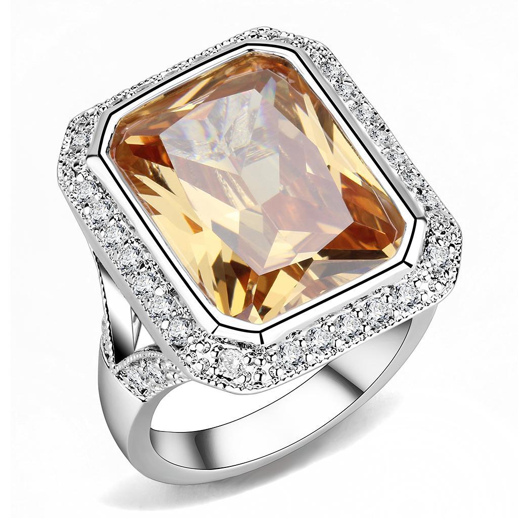 JCE1471 Rhodium Brass Ring with AAA Grade CZ  in Champagne