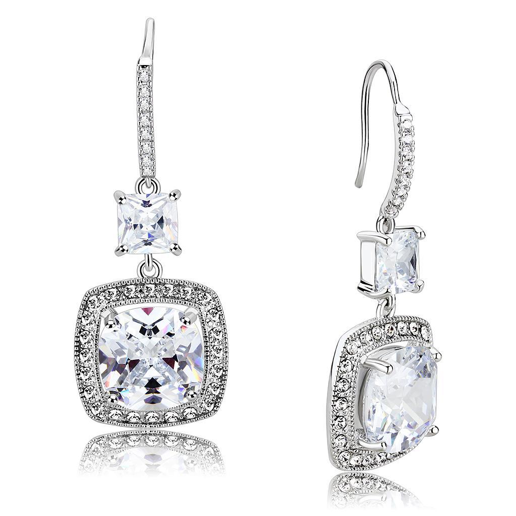 JCE1477 Rhodium Brass Earrings with AAA Grade CZ in Clear