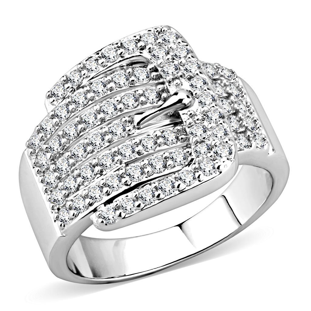 JCE1502 Rhodium Brass Ring with AAA Grade CZ  in Clear