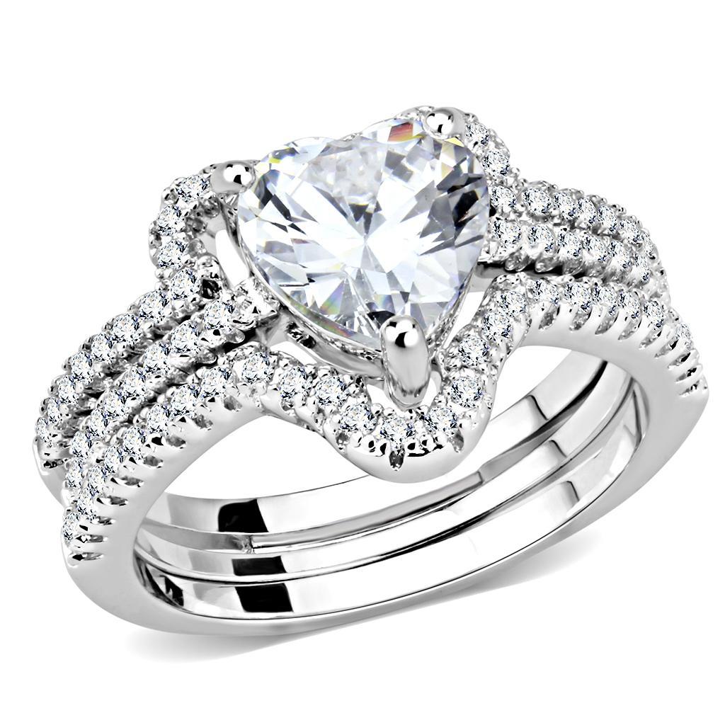 JCE1504 Rhodium Brass Ring with AAA Grade CZ  in Clear