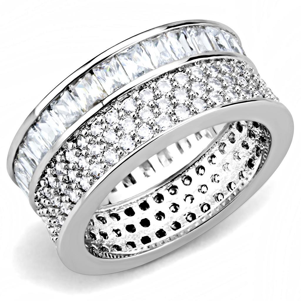 JCE1520 Rhodium Stainless Steel Ring with AAA Grade CZ  in Clear