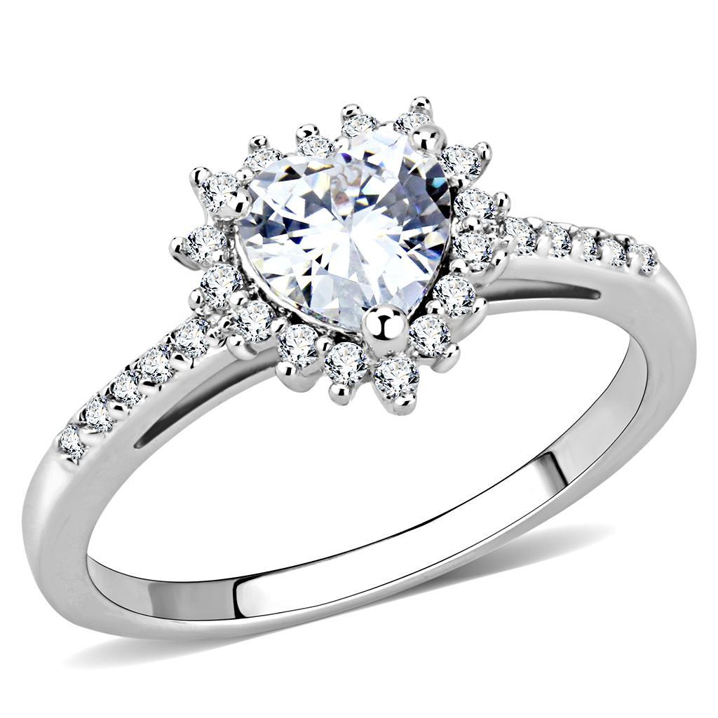 JCE1526 Rhodium Brass Ring with AAA Grade CZ  in Clear