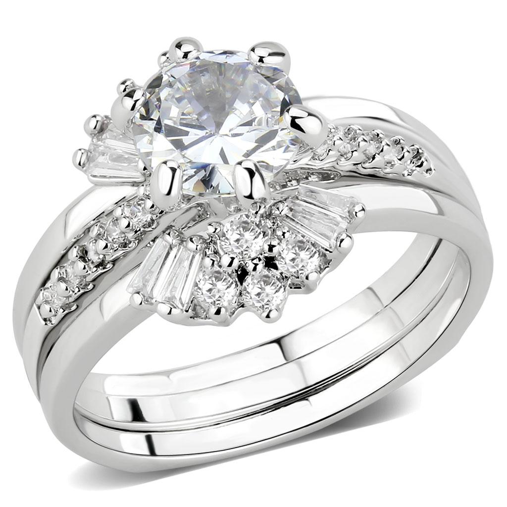 JCE1558 Rhodium Brass Ring with AAA Grade CZ  in Clear