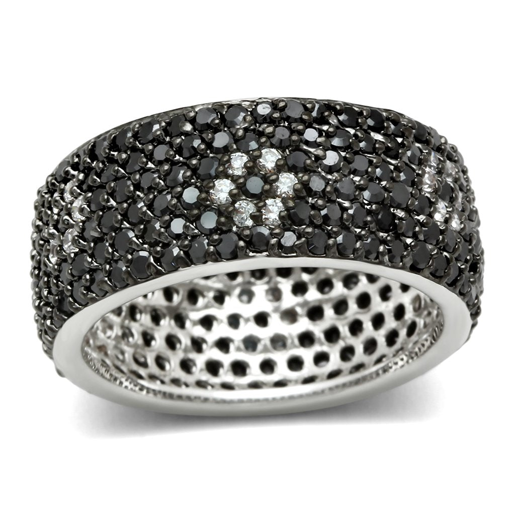 JCE158 Rhodium + Ruthenium Brass Ring with AAA Grade CZ  in Jet