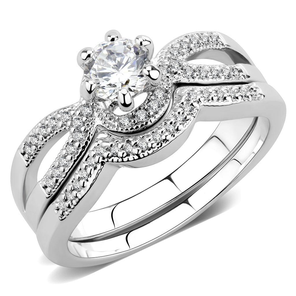 JCE1592 Rhodium Brass Ring with AAA Grade CZ  in Clear