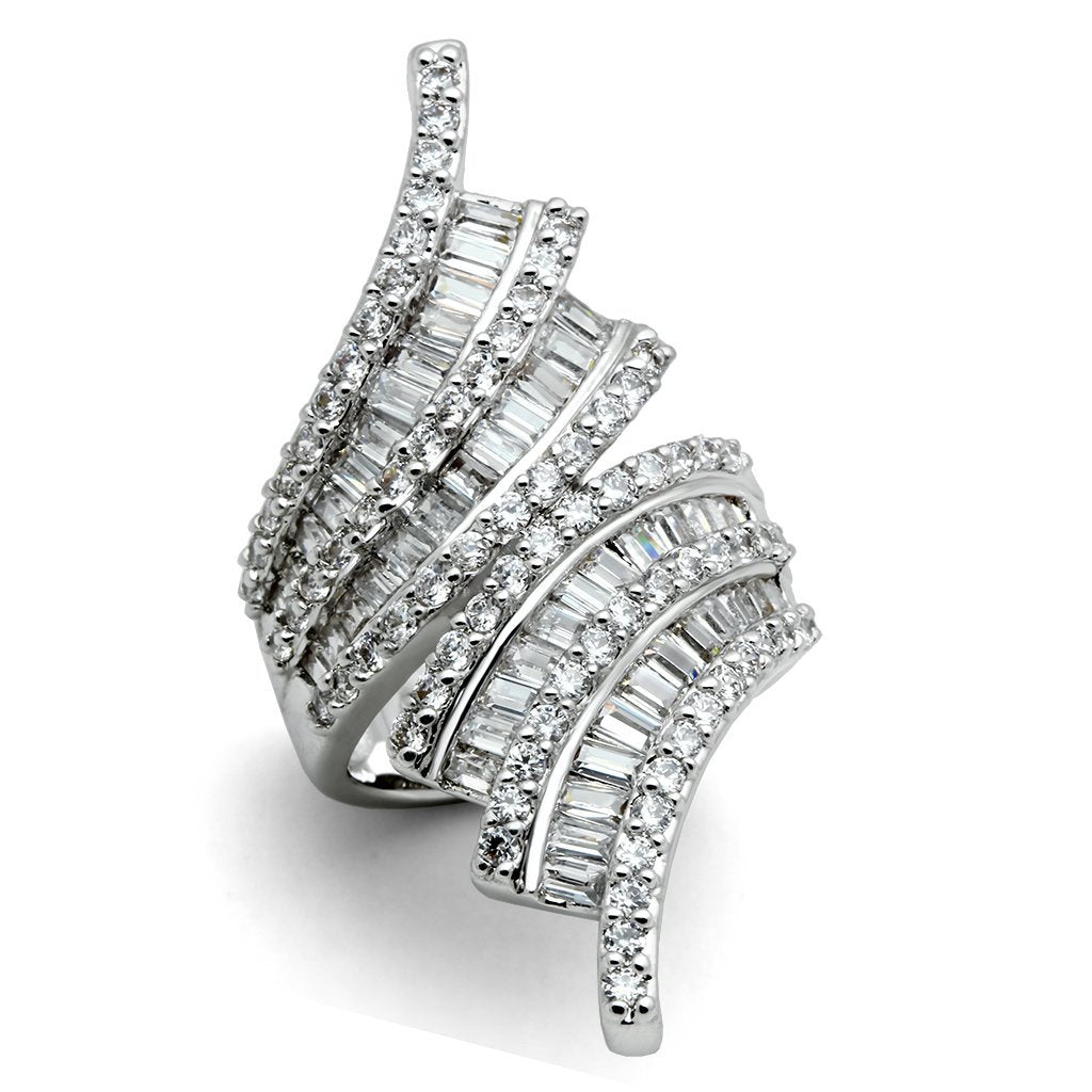 JCE161 Rhodium Brass Ring with AAA Grade CZ  in Clear