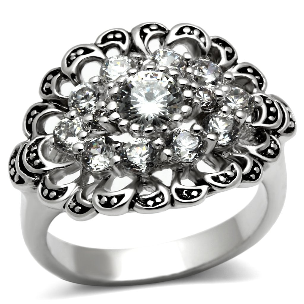 JCE184 Rhodium Brass Ring with AAA Grade CZ  in Clear