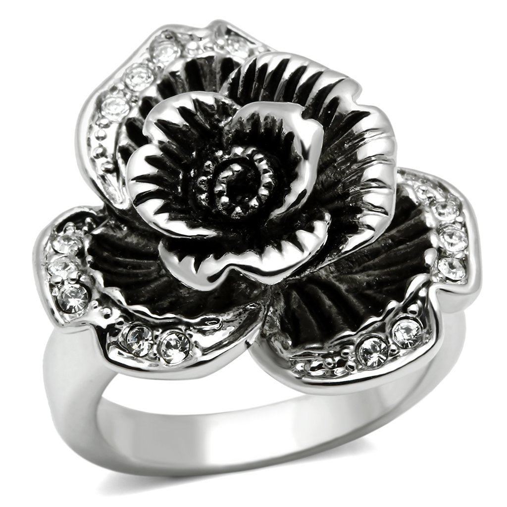 JCE2198 Rhodium Brass Ring with Top Grade Crystal  in Clear