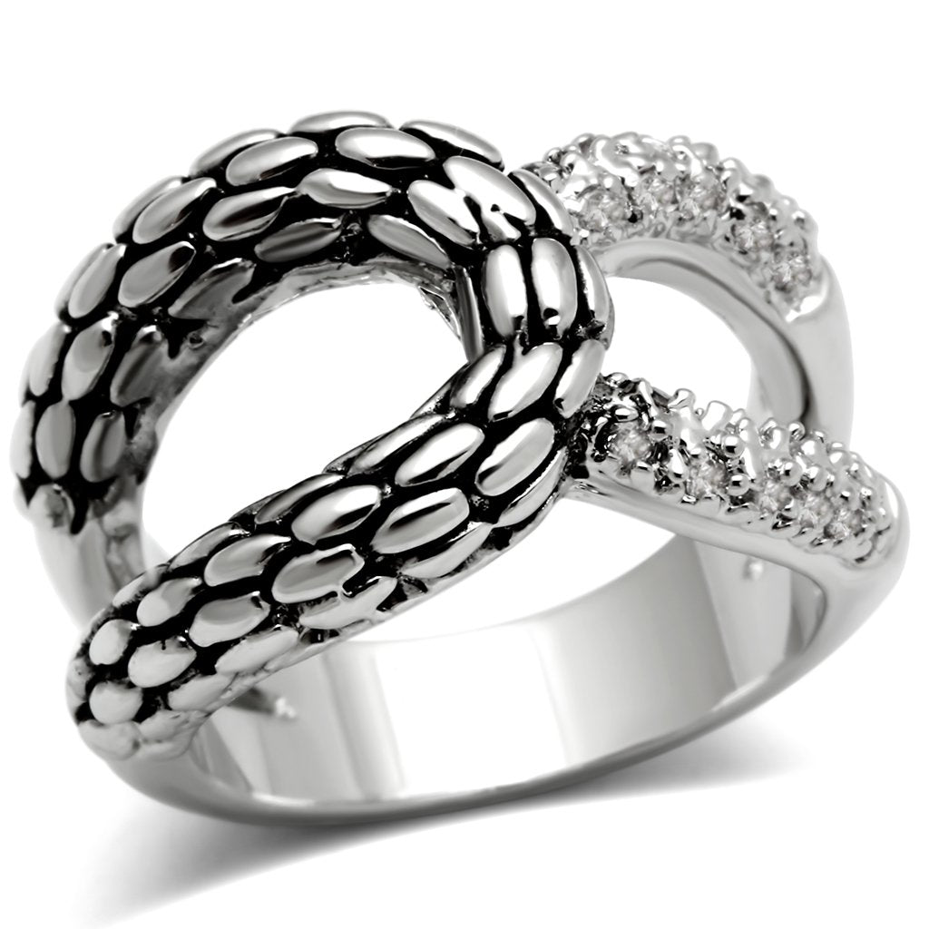 JCE202 Rhodium Brass Ring with AAA Grade CZ  in Clear