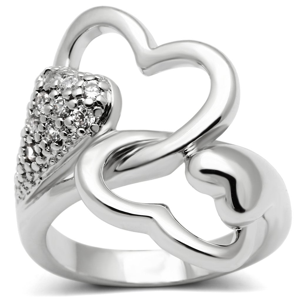 JCE213 Rhodium Brass Ring with AAA Grade CZ  in Clear