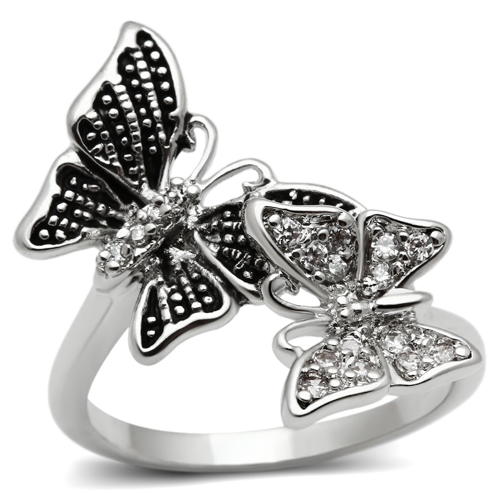 JCE214 Rhodium Brass Ring with AAA Grade CZ  in Clear