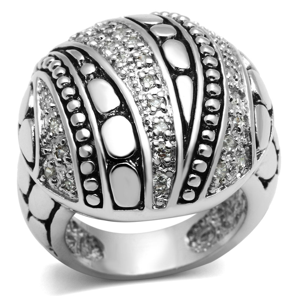 JCE244 Rhodium Brass Ring with AAA Grade CZ  in Clear