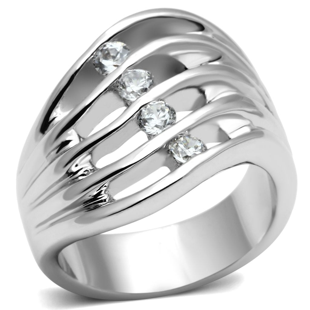 JCE265 Rhodium Brass Ring with AAA Grade CZ  in Clear