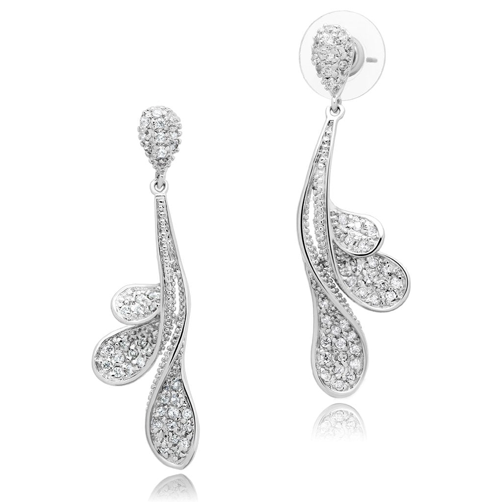 JCE299 Rhodium Brass Earrings with AAA Grade CZ in Clear