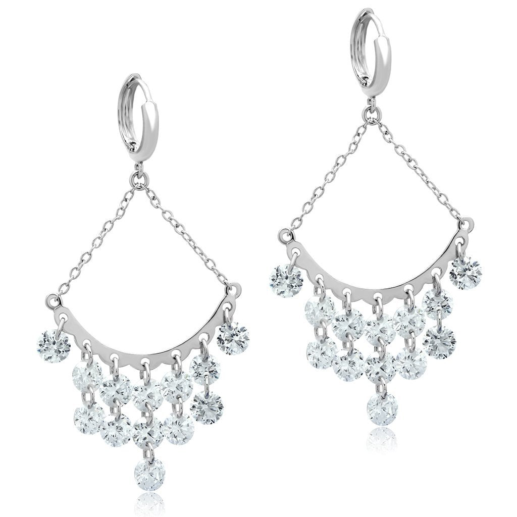 JCE300 Rhodium Brass Earrings with AAA Grade CZ in Clear