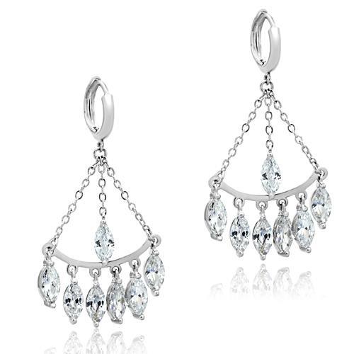 JCE301 Rhodium Brass Earrings with AAA Grade CZ in Clear